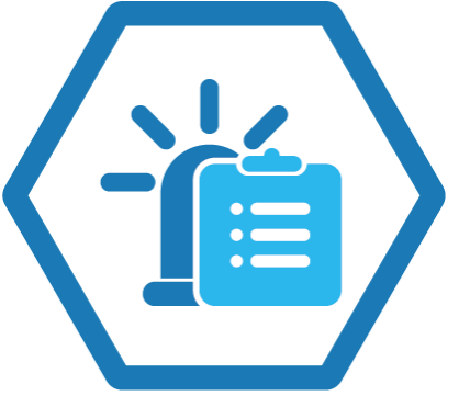 Blue hexagonal icon representing Advanced Safety Systems, featuring an emergency alert siren and a safety checklist. This symbol highlights the integration of fire suppression, temperature monitoring, and other protective measures in energy storage solutions.