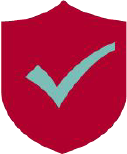 A red shield icon with a green check mark in the center, representing compliance with IEC-60825 laser safety standards, featuring low EMI interference and excellent ESD protection for enhanced safety and durability.