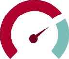 A red speedometer icon with the needle pointing towards high speed, symbolizing fast data transmission and efficient network connectivity.