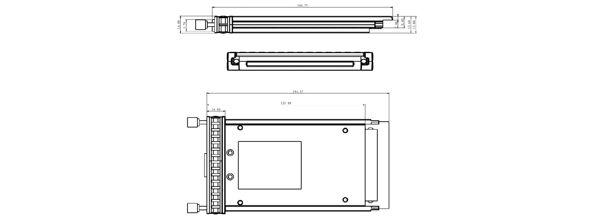 ZT100CP technical engineering drawing showcasing detailed product dimensions, structural design, and mounting hole positions, ideal for precision component design and manufacturing.