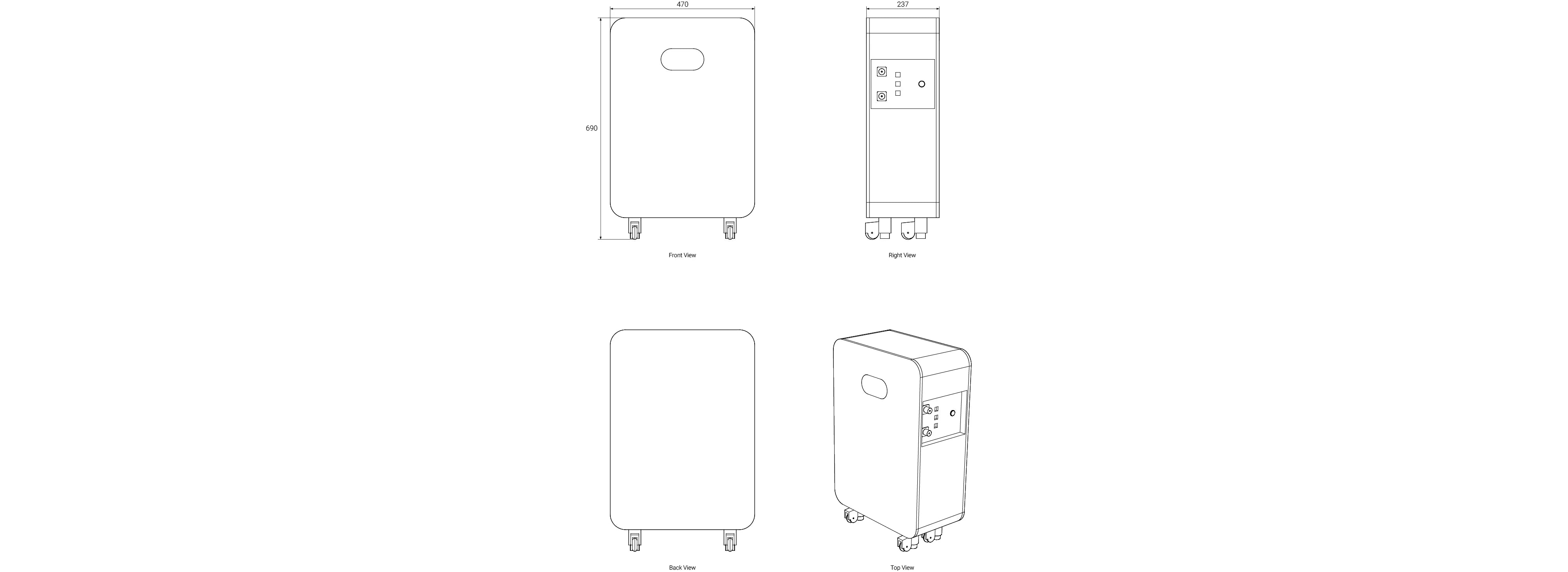 Technical drawing of the Zutto LifeGrid02 energy storage system, including front view, side view, and structural details, showing dimensions and interface layout.