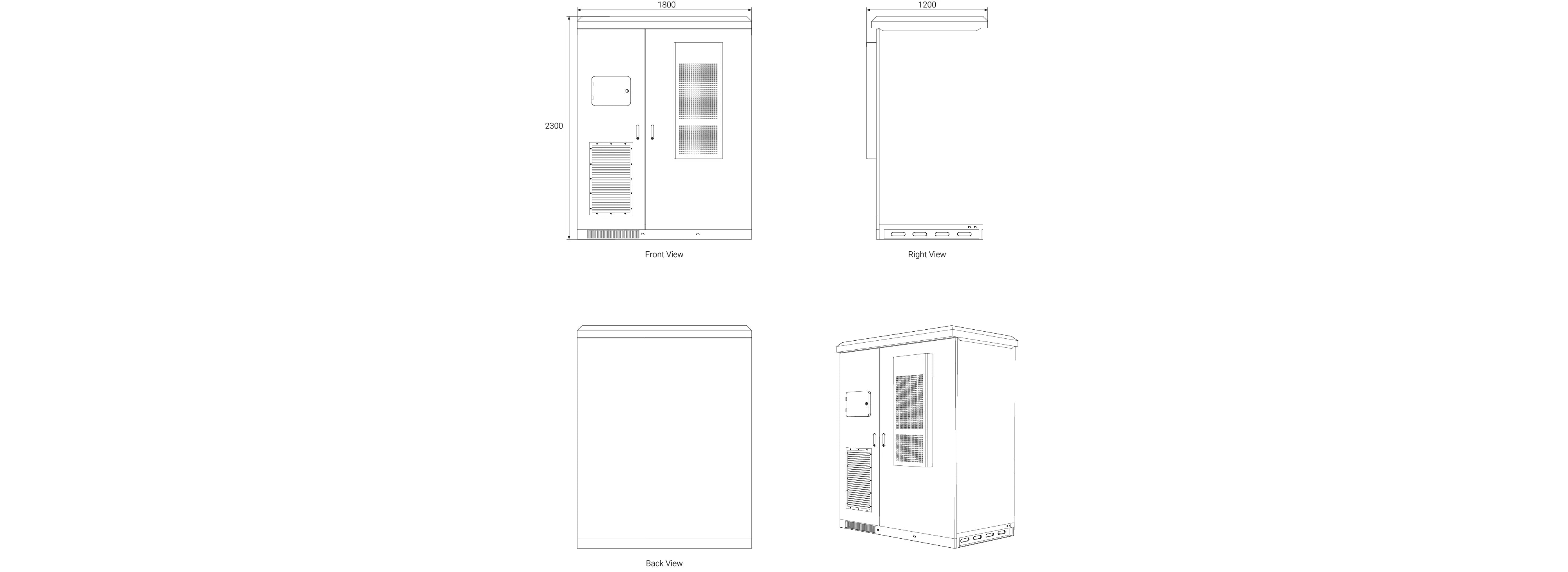 Mechanical dimensions of Zutto powervault16 showing front, left, back, and top views for precise installation and planning.