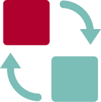 Icon representing dual media support with two connected squares and bidirectional arrows, indicating compatibility between different media types.