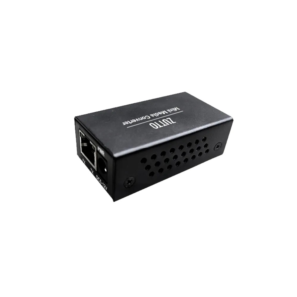 ZT1GE-1F1E003 Mini Gigabit Media Converter with Realtek carrier-grade chipset, featuring SFP port for fiber input, RJ45 Ethernet output, and DC 5-12V power input, ideal for security surveillance, wireless coverage, and smart city applications