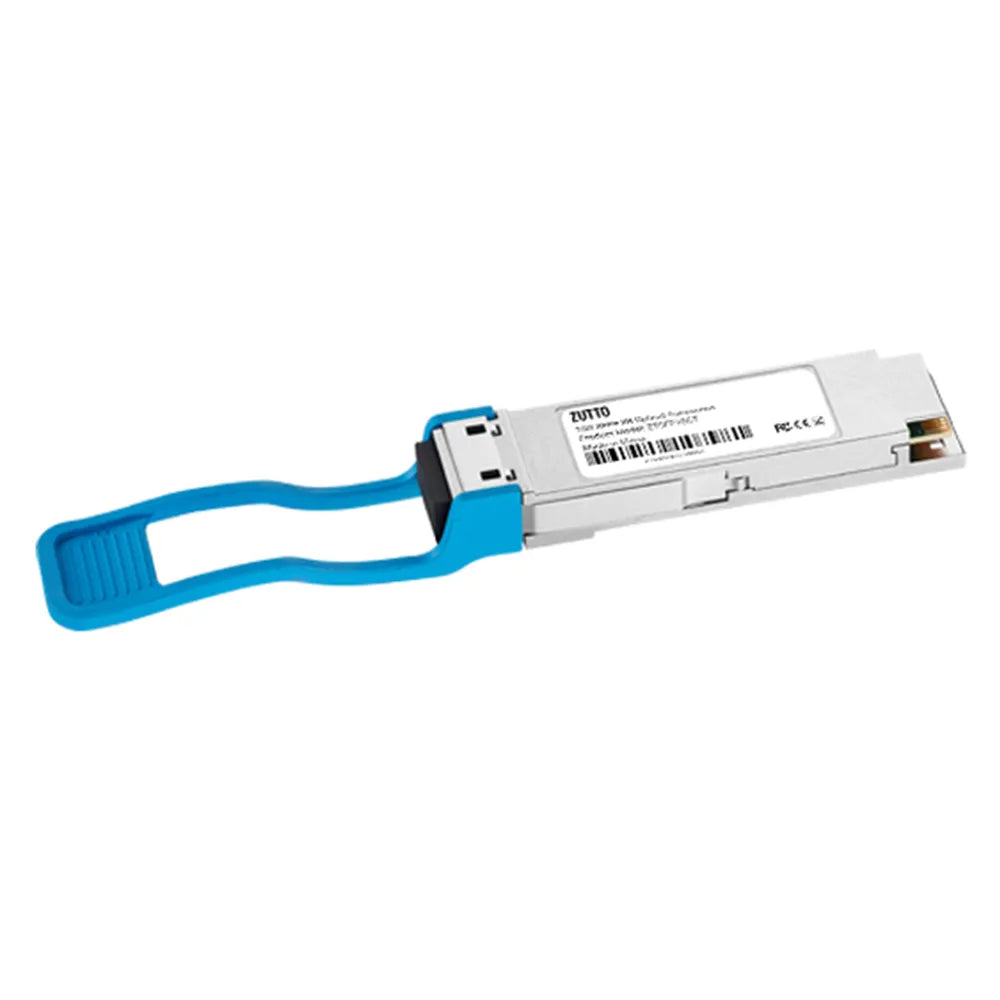 Zutto 50GBASE QSFP28 optical transceiver supporting 50Gbps Ethernet connectivity. It offers high efficiency, long-distance data transmission, and superior compatibility with modern network infrastructure.