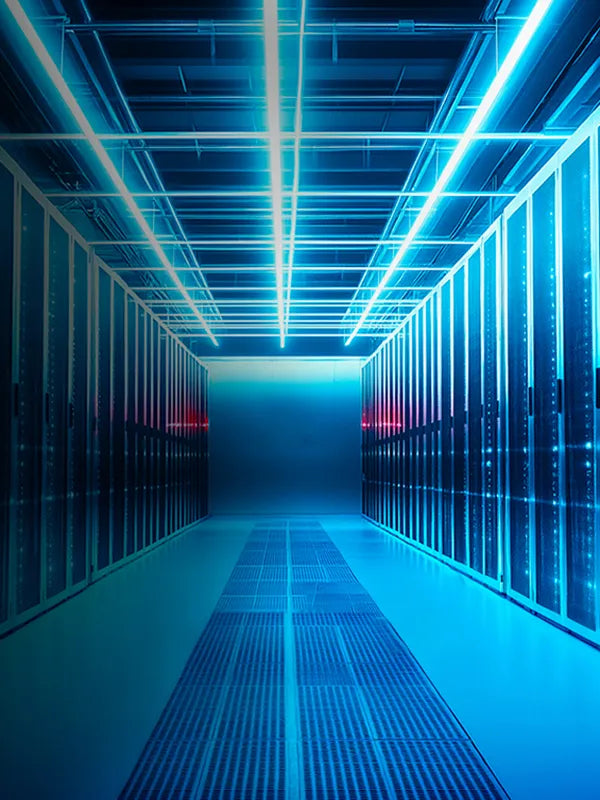Modern data center with advanced infrastructure solutions by ZUTTO. The image highlights high-performance server racks with optimized connectivity, ensuring future-ready infrastructure for seamless digital transformation. Ideal for high-speed data processing and reliable network operations.