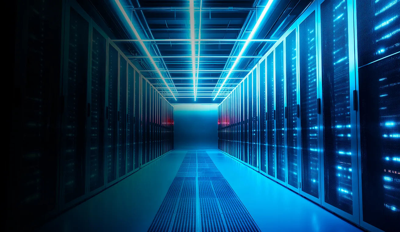 Modern data center with advanced infrastructure solutions by ZUTTO. The image highlights high-performance server racks with optimized connectivity, ensuring future-ready infrastructure for seamless digital transformation. Ideal for high-speed data processing and reliable network operations.