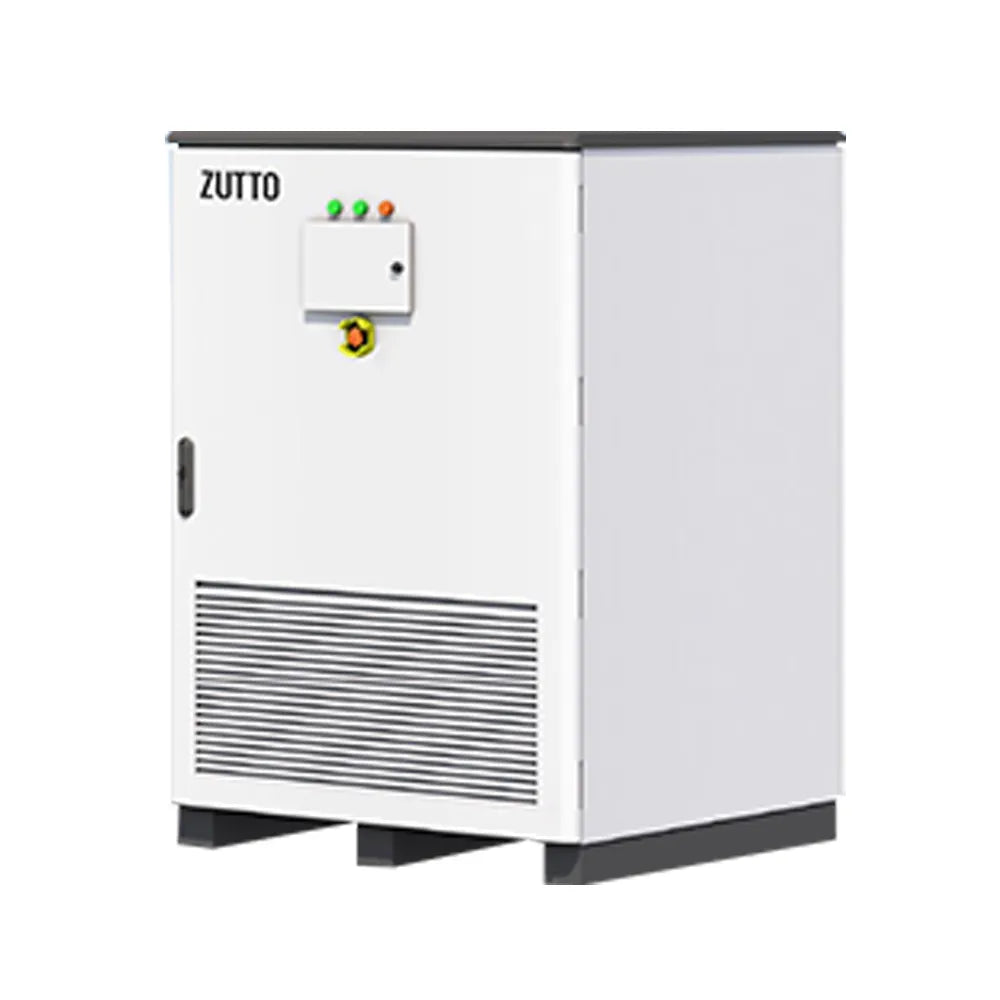 Zutto PowerVault11 open-frame industrial and commercial energy storage cabinet with IP54 protection, supporting 32kWh to 215kWh capacity and up to 100kW PCS output. Integrated with BMS, PCS, and EMS, ideal for solar and hybrid grid energy storage solutions in Singapore, enhancing efficiency and stability.