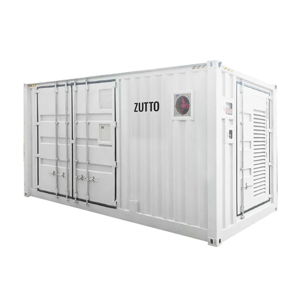 Zutto PowerVault12 prefabricated containerized energy storage system with up to 4.3MWh capacity, supporting 1500V high-voltage DC and IP54 protection. Ideal for large-scale solar power plants and grid energy storage projects, ensuring efficiency and stability in various environments.