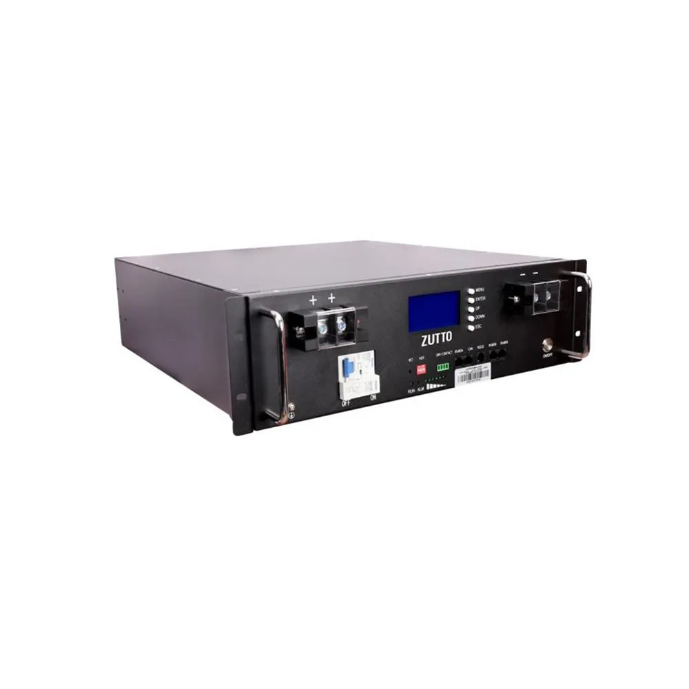 Zutto PowerVault15, a 51.2V 100Ah LiFePO4 rack-mounted battery with a 3U compact design, offering intelligent BMS protection, scalability, and real-time monitoring via RS232, RS485, and CAN communication.